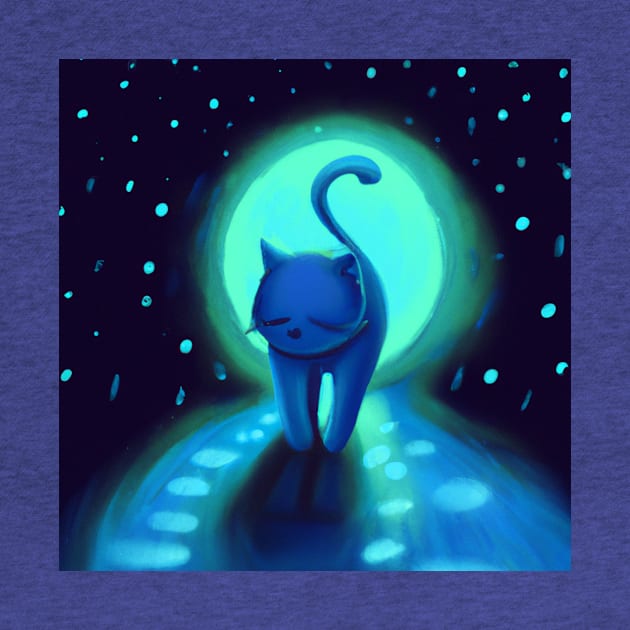 Blue Cat Takes a Cool Stroll in the Moonlight by Star Scrunch